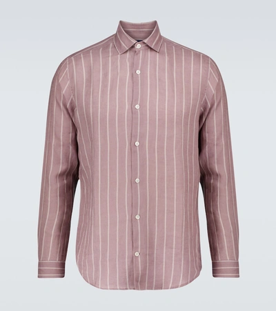 Shop Frescobol Carioca Thomas Leblon-striped Linen Shirt In Pink