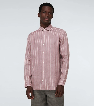 Shop Frescobol Carioca Thomas Leblon-striped Linen Shirt In Pink