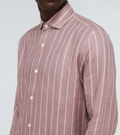 Shop Frescobol Carioca Thomas Leblon-striped Linen Shirt In Pink