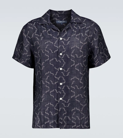 Shop Frescobol Carioca Roberto Jacquard Printed Shirt In Blue