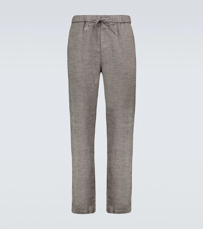Shop Frescobol Carioca Oscar Linen-blend Chino Pants In Grey
