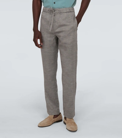 Shop Frescobol Carioca Oscar Linen-blend Chino Pants In Grey