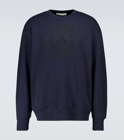 Shop Acne Studios Forban Embroidered Sweatshirt In Blue