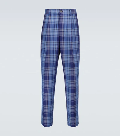 Pino Wide leg Checked Pants In Blue