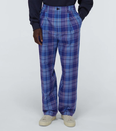 Shop Acne Studios Pino Wide-leg Checked Pants In Blue