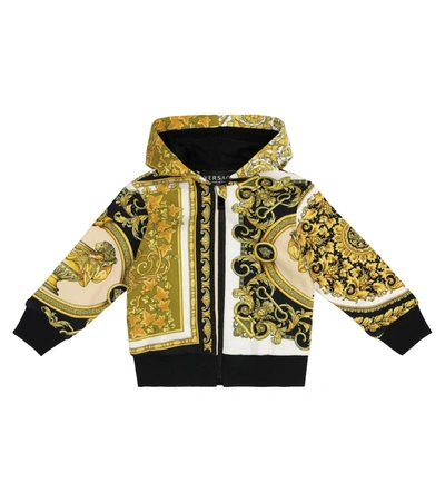 Shop Versace Baby Barocco Mosaic Cotton Hoodie In Gold