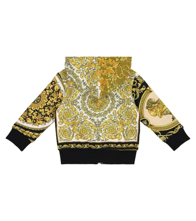 Shop Versace Baby Barocco Mosaic Cotton Hoodie In Gold