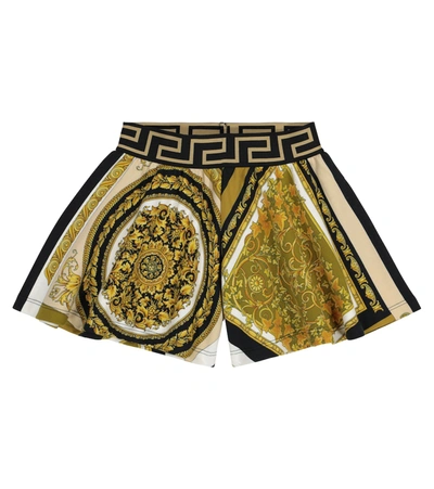 Shop Versace Barocco Mosaic Cotton Jersey Shorts In Gold