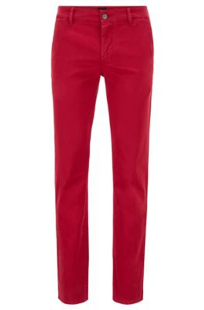 Shop Hugo Boss - Slim Fit Casual Chinos In Brushed Stretch Cotton - Dark Red