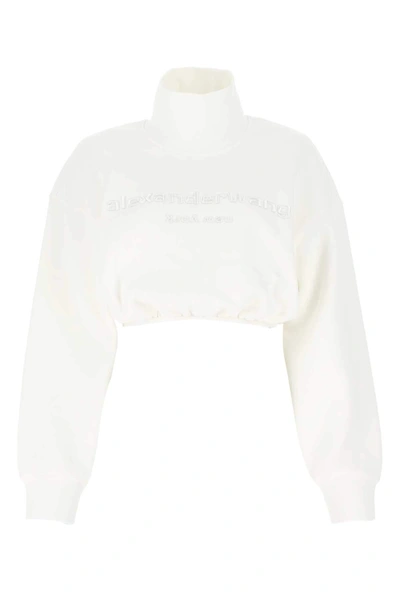 Shop Alexander Wang Cropped Mockneck Sweatshirt In White