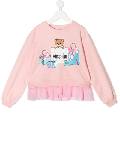 Shop Moschino Teddy Bear Ruffled Hem Sweatshirt In Pink