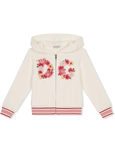 Shop Dolce & Gabbana Floral Logo-embroidered Hoodie In White