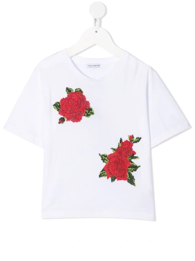 Shop Dolce & Gabbana Embroidered Floral T-shirt In White