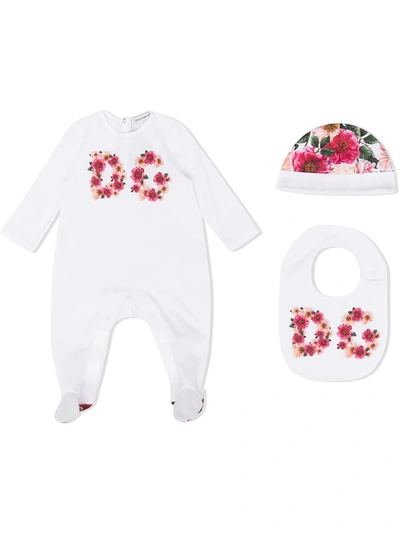 Shop Dolce & Gabbana Floral Logo Pajama Set In White