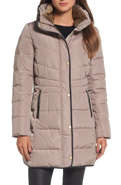 Shop Cole Haan Signature Cole Haan Quilted Down & Feather Fill Jacket With Faux Fur Trim In Cashew