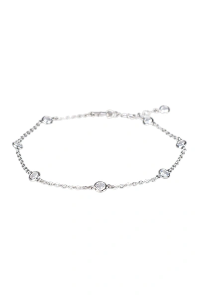 Shop Cz By Kenneth Jay Lane Rhodium Plated Bezel Cz Station Anklet In Clear-silver