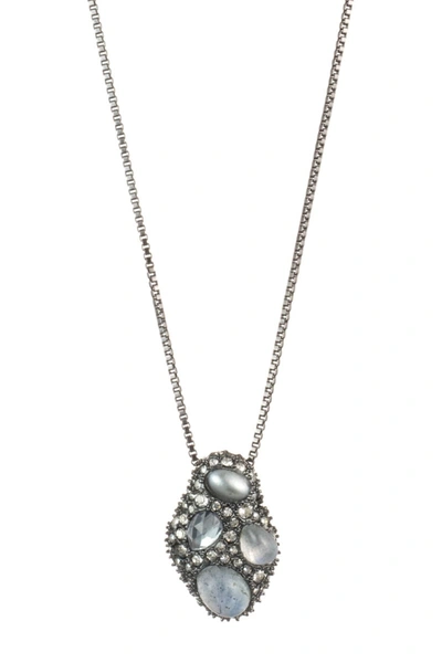 Shop Alexis Bittar Stone & Crystal Cluster Pendant Necklace In Ruthenium