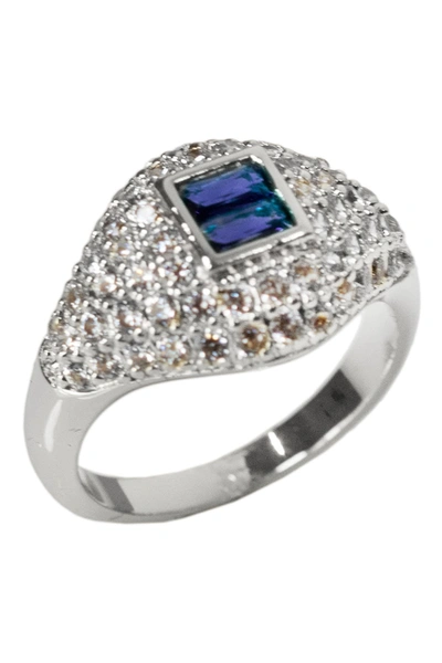 Shop Cz By Kenneth Jay Lane Pavé Cubic Zirconia Signet Pinky Ring In Clear/blue/silver