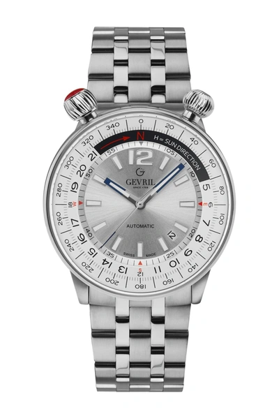 Shop Gevril Wallabout Compass Bezel Bracelet Watch, 44mm In Silver