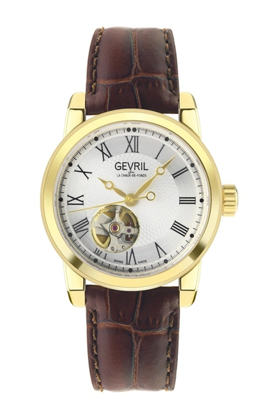 Shop Gevril Madison Leather Strap Watch, 39mm In Brown