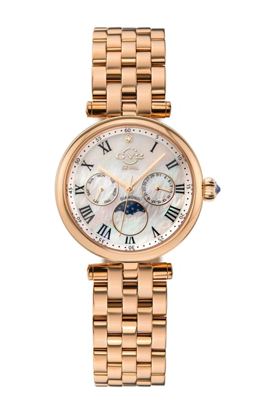 Shop Gevril Florence Mother Of Pearl Diamond Bracelet Watch, 36mm In Rose Gold