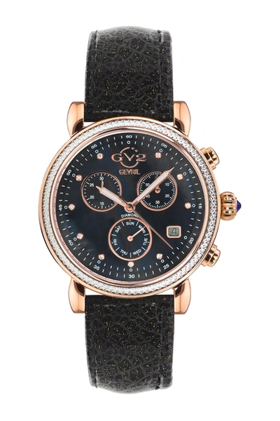 Shop Gevril Women's Marsala Sparkle Chronograph Diamond Leather Strap Watch In Brown