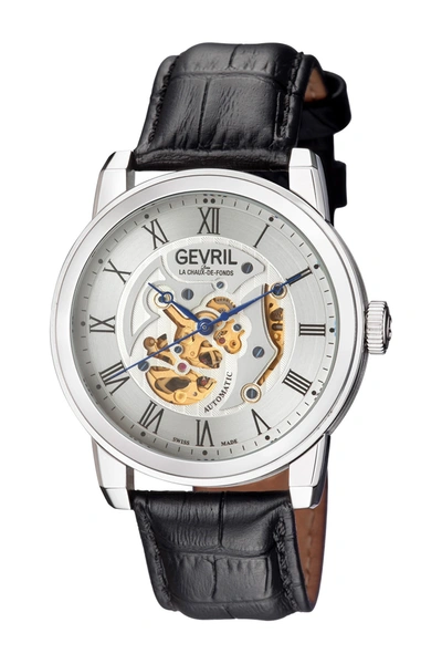 Shop Gevril Men's Vanderbilt Croc Embossed Leather Watch In Black