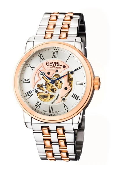 Shop Gevril Men's Two-tone Vanderbilt Bracelet Watch In Rose Gold