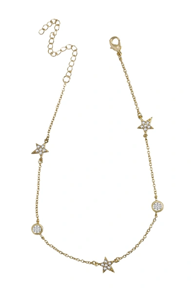 Cz By Kenneth Jay Lane 14k Gold Plated Pave Star Bezel Cz Anklet In Clear-gold
