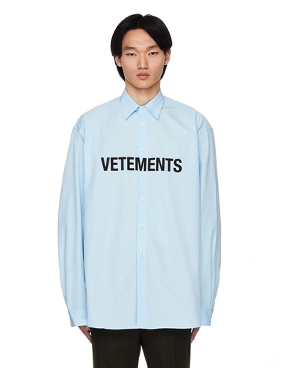 Shop Vetements Blue Oversize Logo Shirt