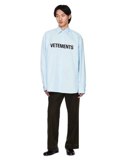 Shop Vetements Blue Oversize Logo Shirt