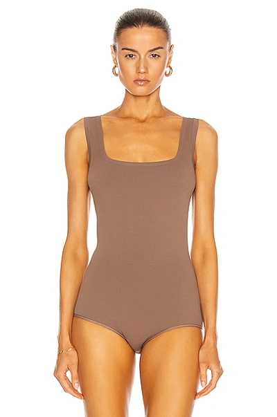 Shop Alaïa Sleeveless Bodysuit In Savane