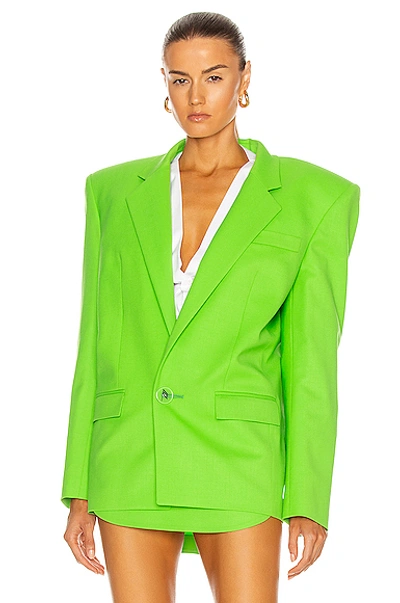 Shop Attico Bold Shoulder Blazer In Green