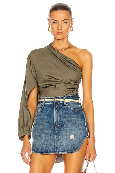 Shop Attico Chain Detail One Shoulder Top In Ivy Green