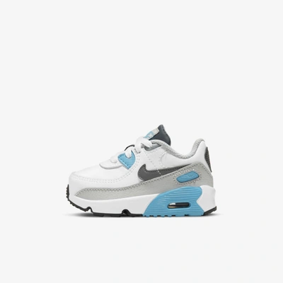 Shop Nike Air Max 90 Baby/toddler Shoe In White,chlorine Blue,light Fusion Red,iron Grey