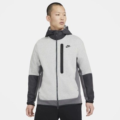Shop Nike Sportswear Tech Fleece Men's Full-zip Woven Hoodie In Dark Grey Heather,iron Grey,dark Smoke Grey,black