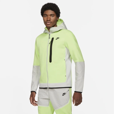 Shop Nike Sportswear Tech Fleece Men's Full-zip Woven Hoodie In Light Liquid Lime,photon Dust,grey Fog,black