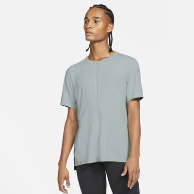 Shop Nike Men's  Yoga Dri-fit Short-sleeve Top In Grey