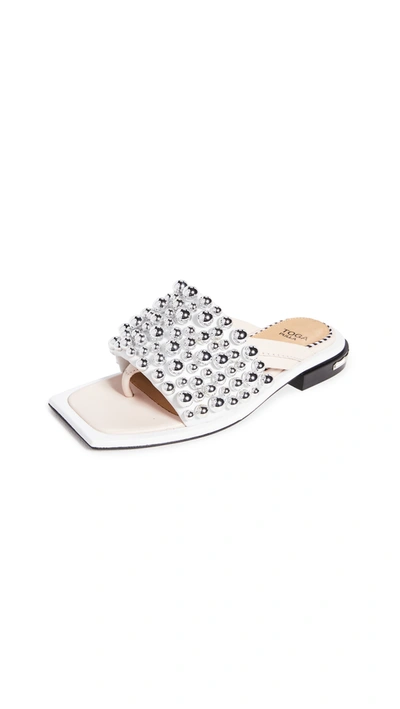 Shop Toga Embellished Open Toe Mules In White