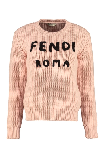 Shop Fendi Wool Crew-neck Pullover In Pink