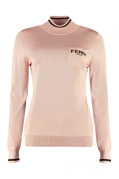 Shop Fendi Long Sleeve Turtleneck In Pink