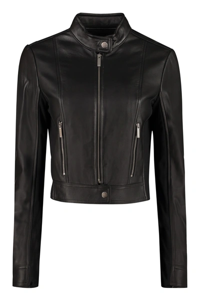 Shop Michael Michael Kors Cropped Leather Jacket In Black