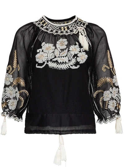 Shop Red Valentino Mesh Shirt With Floral Embroidery In Black