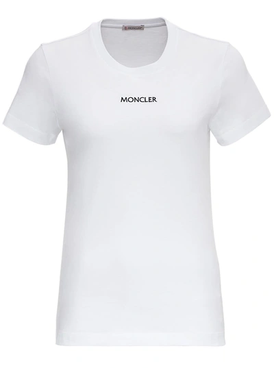 Shop Moncler Jersey T-shirt With Logo Inlay In White