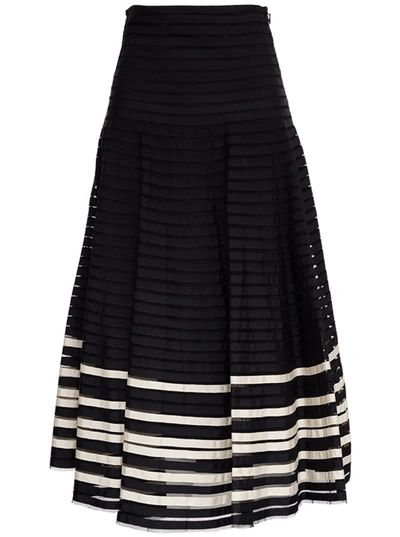 Shop Red Valentino Point Desprit Tulle Long Skirt With Gros Grain Ribbons In Black