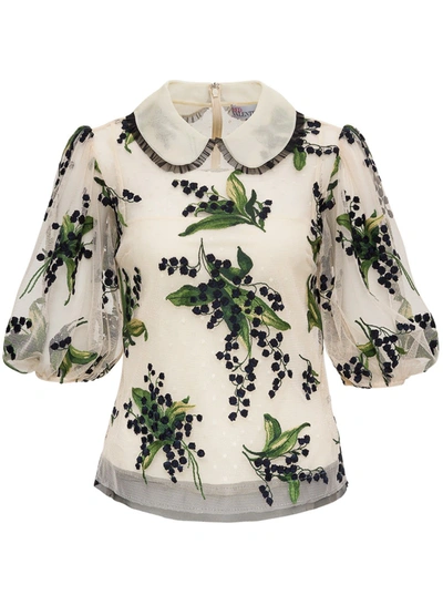 Shop Red Valentino Point Desprit Tulle Shirt With May Lily Embroidery In White