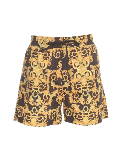 Shop Versace Jeans Couture Printed Logo Baroque Shorts In Nero