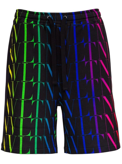 Shop Valentino Vltn Multicolor Jersey Bermuda In Black