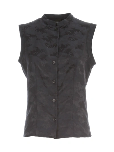 Shop Aspesi Jacquard Sleeveless Shirt In Navy