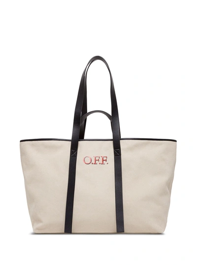 Shop Off-white Tote Commercial Shopper In Canvas In Beige
